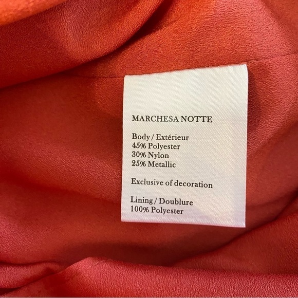 Marchesa Notte Strapless Ruffle-Hem V-Neck Coral Cocktail Dress NWT - Picture 9 of 11